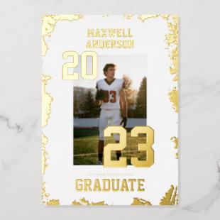 Varsity White and Gold Sports Graduation Party Foil Invitation