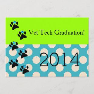 Vet Tech Graduation Invitations Lime and Blue