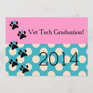 Vet Tech Graduation Invitations Pink and Blue