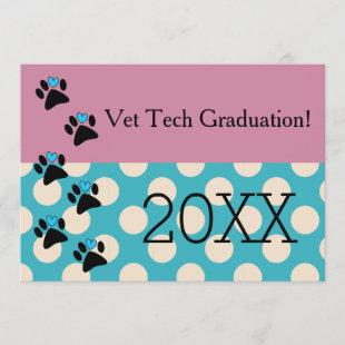Vet Tech Graduation Pink and Blue Invitation