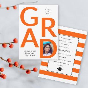 Vibrant orange GRAD Class of 2024 photo graduation Announcement