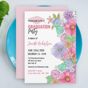 Vibrant Watercolor Blooms and Greenery Graduation Invitation
