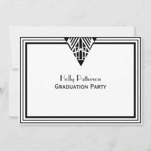 Vintage Art Deco Black White Frame #1 H Graduation Invitation