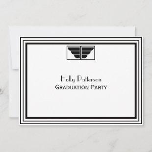 Vintage Art Deco Black White Frame #2 H Graduation Invitation
