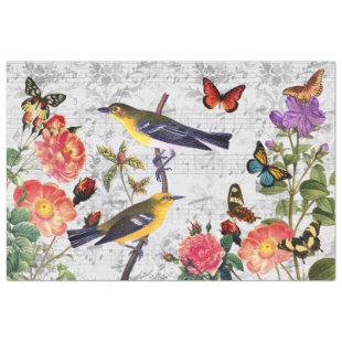 Vintage Birds Flowers Butterflies Music, Decoupage Tissue Paper
