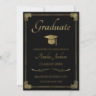 Vintage Black & Gold Graduation Announcement Card