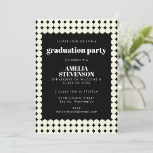 Vintage Black White Geometric Dot Graduation Party Invitation