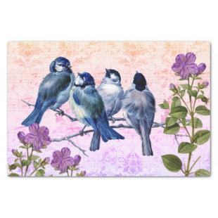 Vintage Blue Birds, Flowers Orange-to-Purple Music Tissue Paper