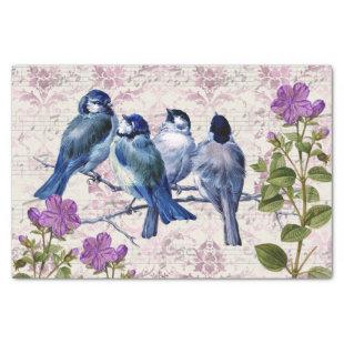 Vintage Blue Birds, Purple Flowers, Lavender Music Tissue Paper