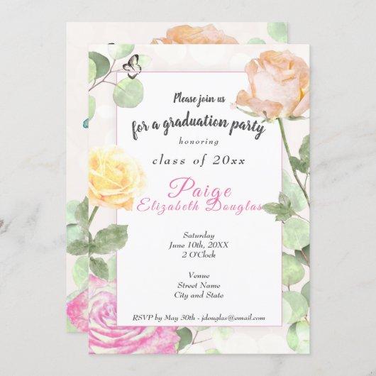 Vintage Botanical Dusty Peach, Pink Graduation Invitation
