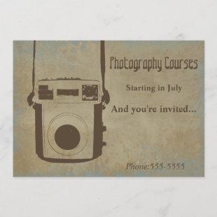Vintage Camera Photography Courses Invitation Card