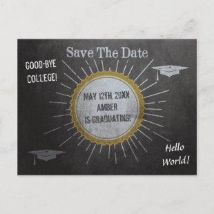 Vintage Chalkboard Star Burst Graduation Save Announcement Postcard