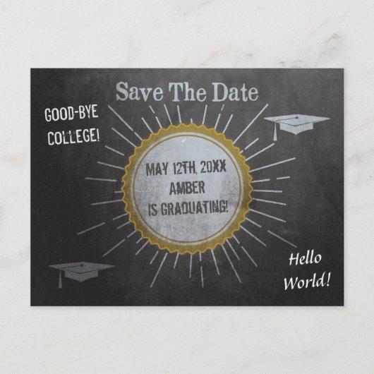Vintage Chalkboard Star Burst Graduation Save Announcement Postcard