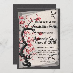 Vintage Cherry Blossom    Graduation Invitation