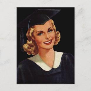 Vintage College Co-Ed Graduation Woman Announcement Postcard