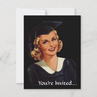 Vintage College Co-Ed Graduation Woman Invitation