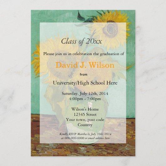 Vintage fine art sunflowers graduation invitation