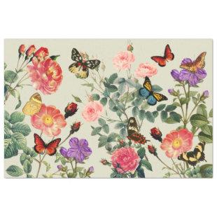 Vintage Flowers & Butterflies, Decoupage, Pewter Tissue Paper