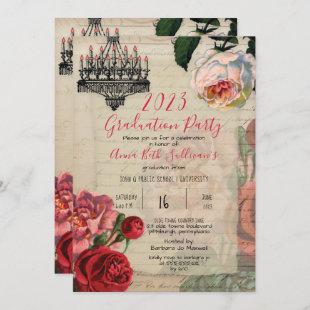 Vintage French Floral Boho Graduation Party Invitation