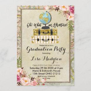 Vintage Globe Adventure Graduation Party Invite