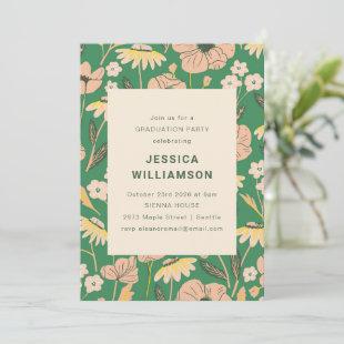 Vintage Green and Pink Floral Graduation Party Invitation