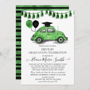 Vintage Green Beetle Balloons Drive By Graduation Invitation