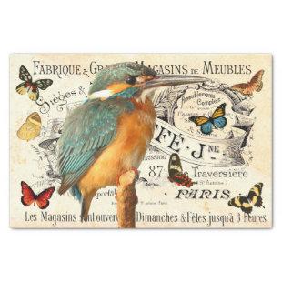 Vintage Kingfisher Butterflies French Ad Decoupage Tissue Paper