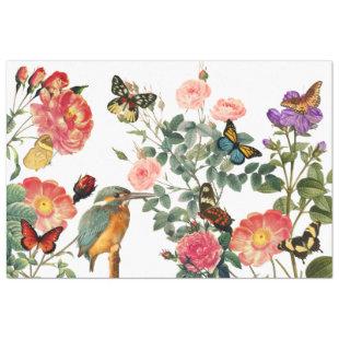 Vintage Kingfisher, Flowers Butterflies Decoupage Tissue Paper