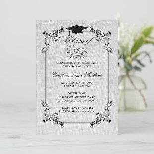 Vintage Linen Look and Ornament Graduation Invitation