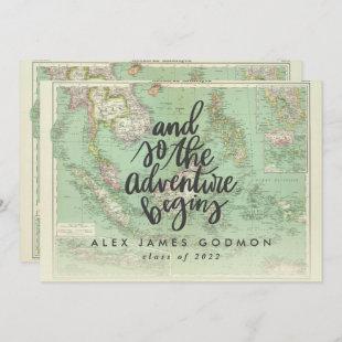 Vintage map adventure begins unique graduation announcement