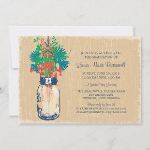 Vintage Mason Jar and Wildflowers Graduation Invitation