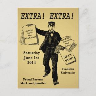 Vintage Newspaper Graduation Annoucement Announcement Postcard