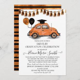 Vintage Orange Beetle Balloons Drive By Graduation Invitation
