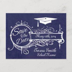 Vintage Ornament & Chalk Graduation Save The Date Announcement Postcard