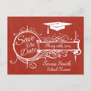 Vintage Ornament & Chalk Graduation Save The Date Announcement Postcard
