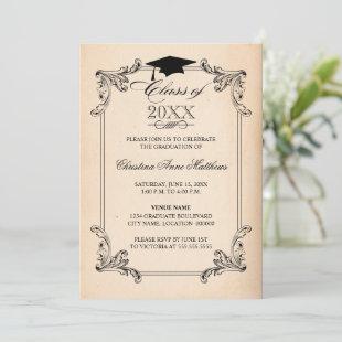 Vintage Paper Look and Ornament Graduation Invitation