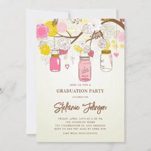 Vintage Pink Mason Jars Graduation Invitation