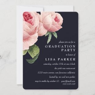 Vintage Pink Rose Blue Graduation party Invitation