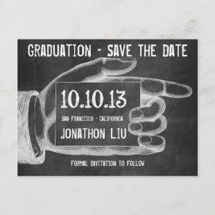 Vintage Pointing Finger Chalkboard Save The Date Announcement Postcard