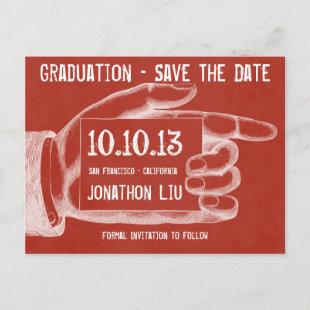 Vintage Pointing Finger Chalkboard Save The Date Announcement Postcard