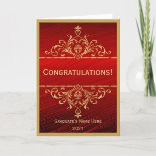 Vintage Red Gold Glam Congratulations Graduation Card