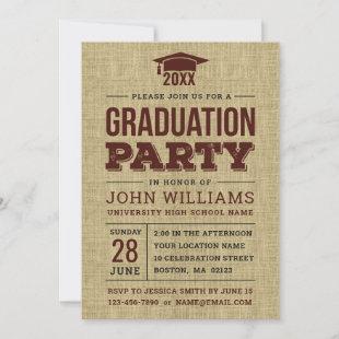 Vintage Rustic Country Burlap Graduation Party Invitation