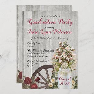 Vintage Rustic Floral Mason Jar Graduation Party Invitation