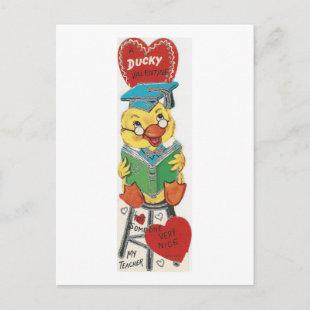 Vintage Student Duck Valentine For Teacher Holiday Postcard