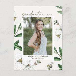 Vintage White Flowers Botanical Photo Graduation Invitation Postcard