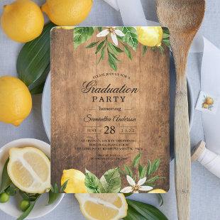 Vintage Wood Watercolor Yellow Lemons & Leaf Invitation