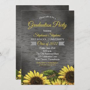 Vintage Woodsy Sunflower | Wood Graduation Party Invitation