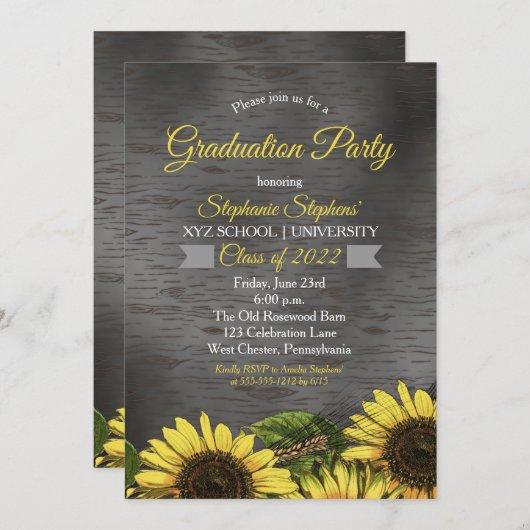 Vintage Woodsy Sunflower | Wood Graduation Party Invitation