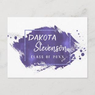 Violet Graduation | Purple Paint Splatter Grad Invitation Postcard