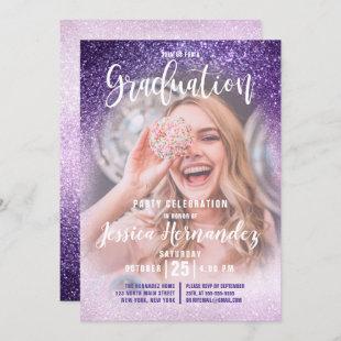 Violet Lilac Triple Glitter Ombre Photo Graduation Invitation